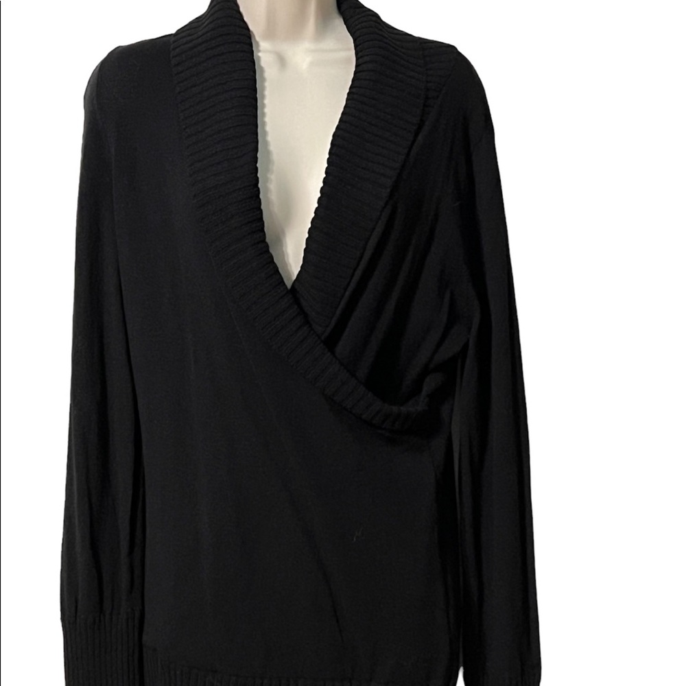 BCBG Maxazria Black Crossover Long Sleeve Pullover Sweater Size Large